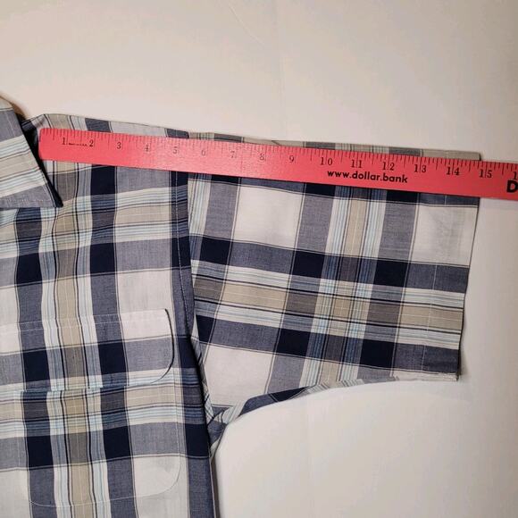 Vintage Steeplechase Blue Gray Plaid Short Sleeve Button Up Shirt Size M - Picture 5 of 7